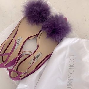 Jimmy Choo detachable Pompom Flats with Receipt & Dust bag